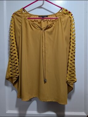Zac & Rachel Mustard Yellow Peasant Blouse with Loop Sleeve Detail